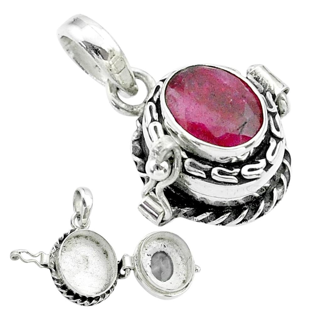 925 sterling silver 3.42cts natural red ruby poison box pendant jewelry t52559