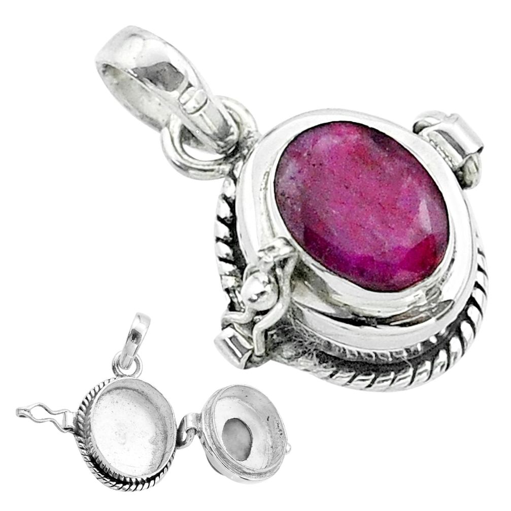 925 sterling silver 3.00cts natural red ruby poison box pendant jewelry t52571