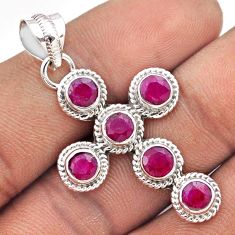 925 sterling silver 5.53cts natural red ruby round holy cross pendant t85823