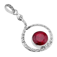 925 sterling silver 6.55cts natural red ruby round snake pendant jewelry y80213