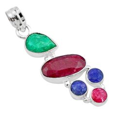 925 sterling silver 9.37cts natural red ruby sapphire emerald pendant u32213