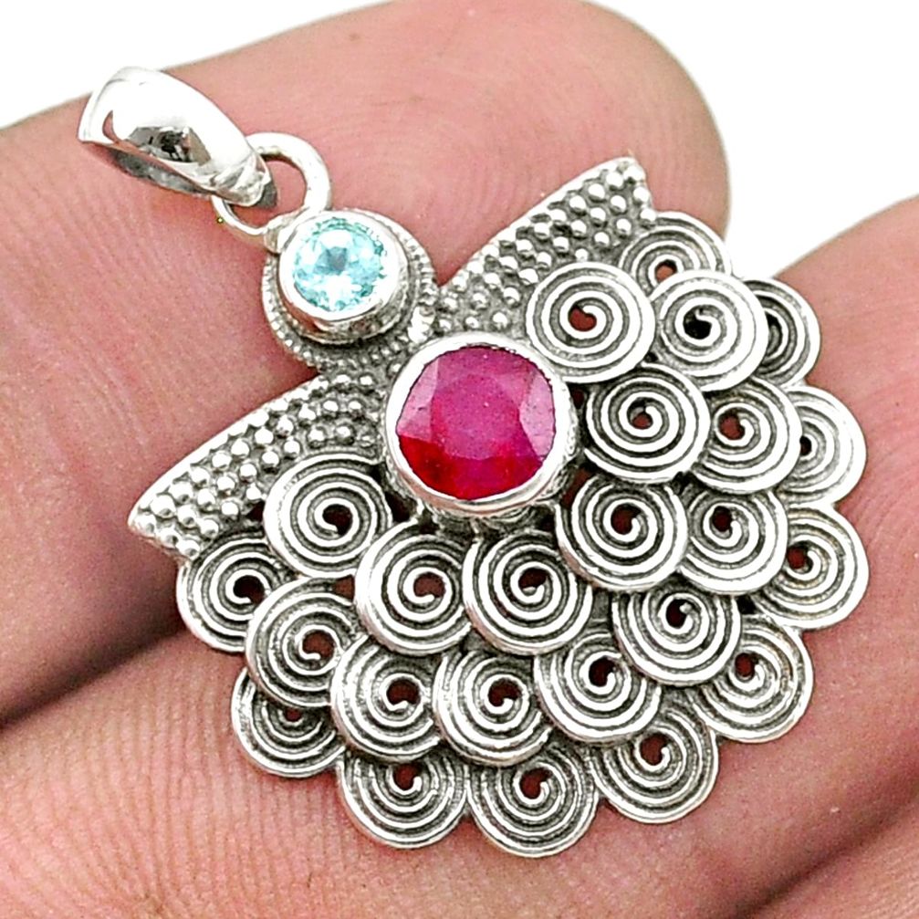 925 sterling silver 1.25cts natural red ruby topaz round pendant jewelry u34769