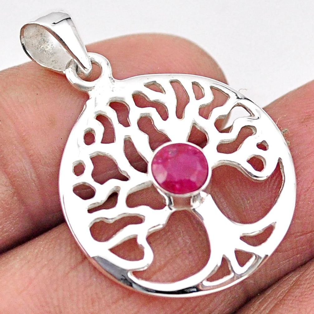 925 sterling silver 0.91cts natural red ruby tree of life pendant jewelry t88312