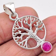 925 sterling silver 0.87cts natural red ruby tree of life pendant jewelry t88363