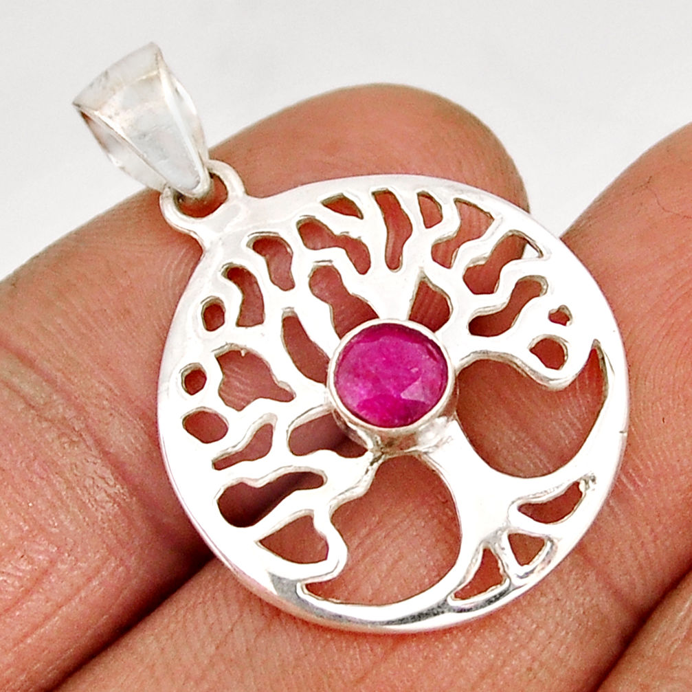925 sterling silver 0.76cts natural red ruby tree of life pendant jewelry y58723