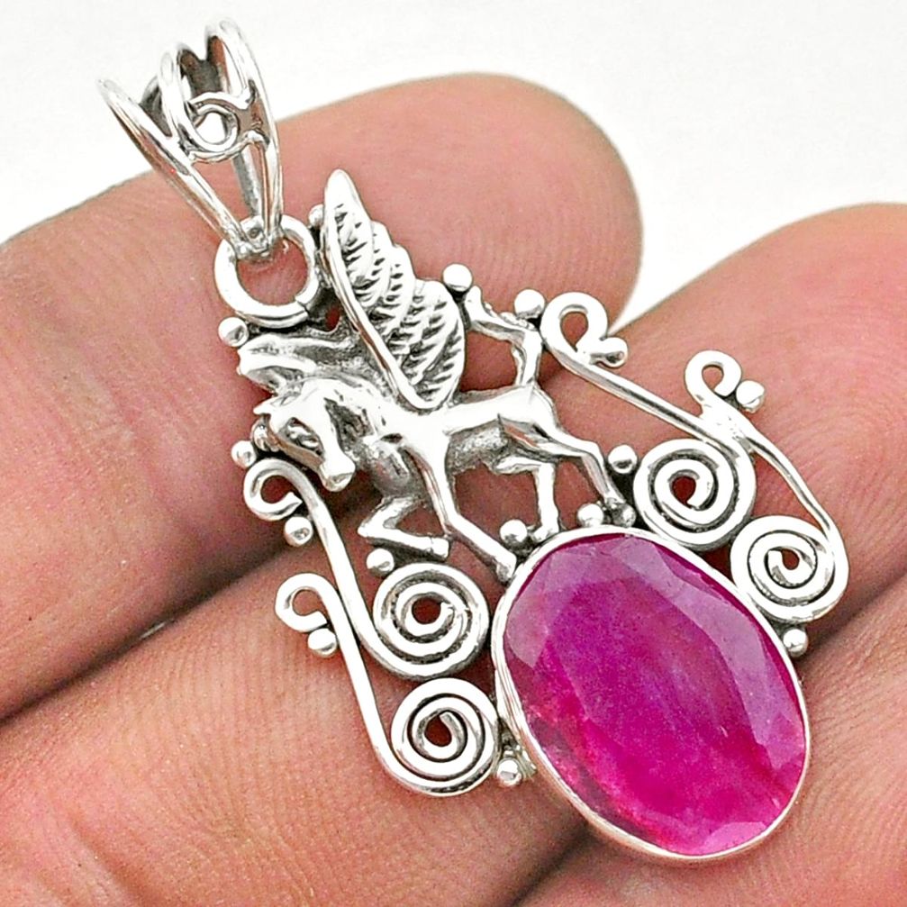 925 sterling silver 5.84cts natural red ruby unicorn pendant jewelry t40783