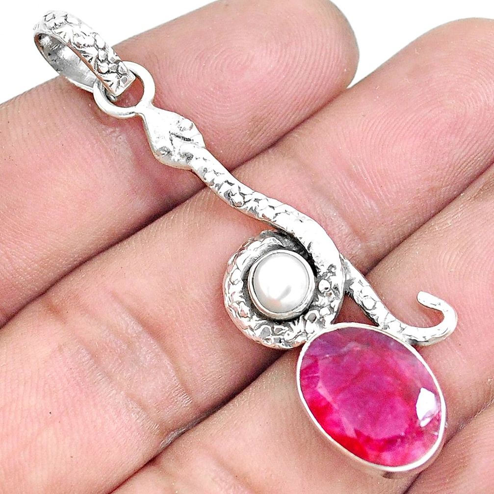 ver 7.40cts natural red ruby white pearl snake pendant p49224