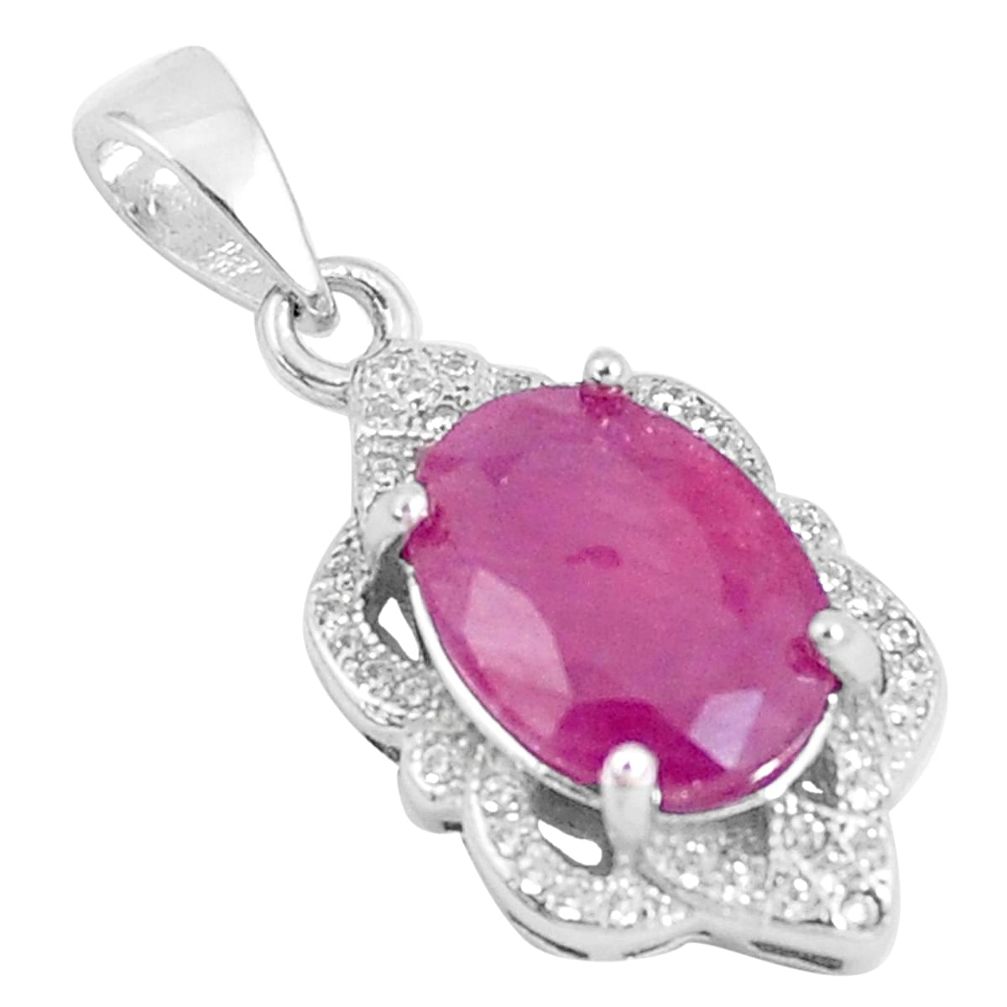 925 sterling silver 5.82cts natural red ruby white topaz pendant jewelry c18002