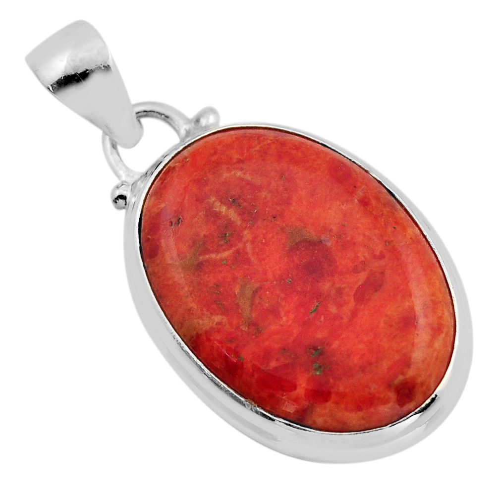 925 sterling silver 14.54cts natural red sponge coral pendant jewelry y96915
