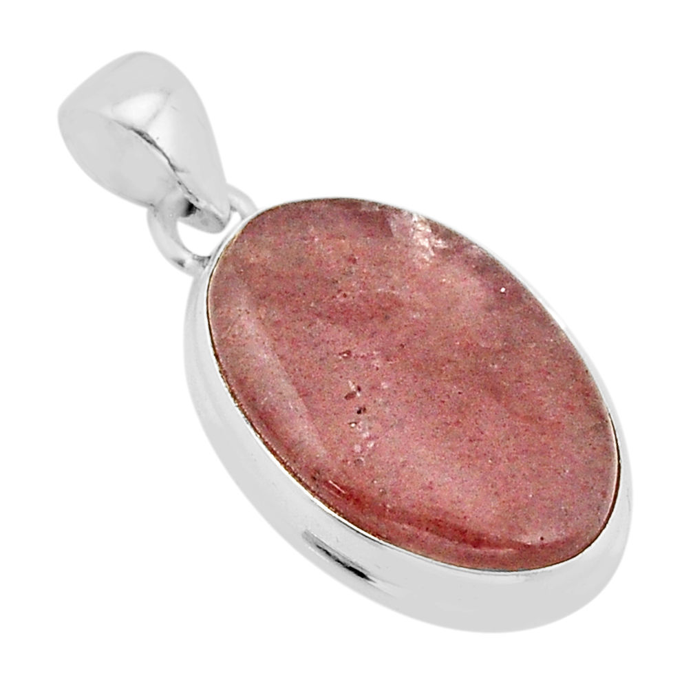 925 sterling silver 15.89cts natural red strawberry quartz oval pendant y67288