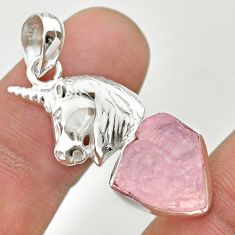 925 sterling silver 9.09cts natural rose quartz rough unicorn pendant t30917