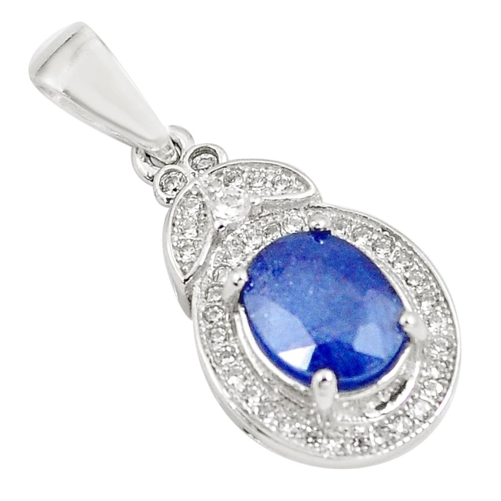 925 sterling silver 4.08cts natural blue sapphire white topaz pendant c18108