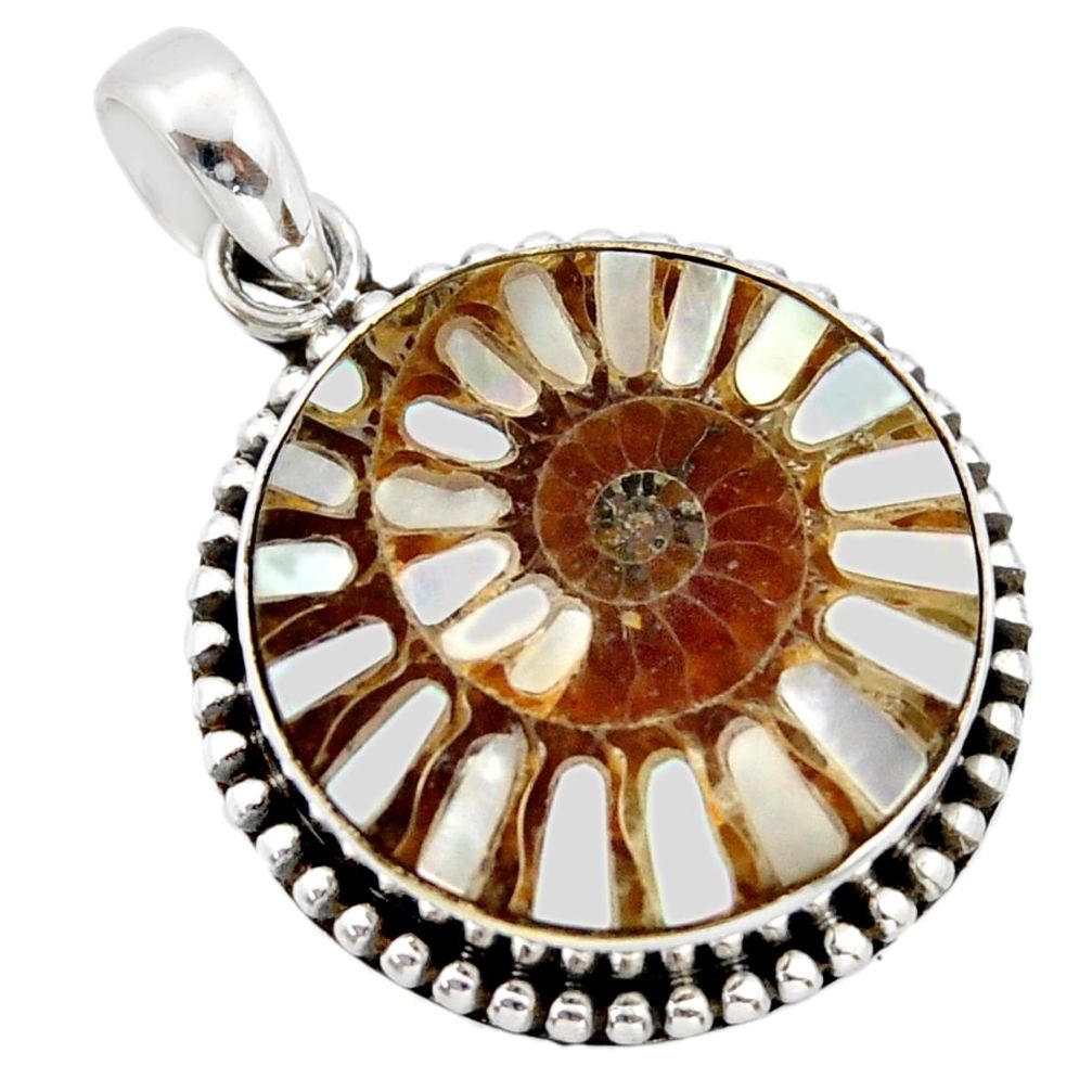 925 sterling silver 16.19cts natural shell in ammonite pendant jewelry r40372