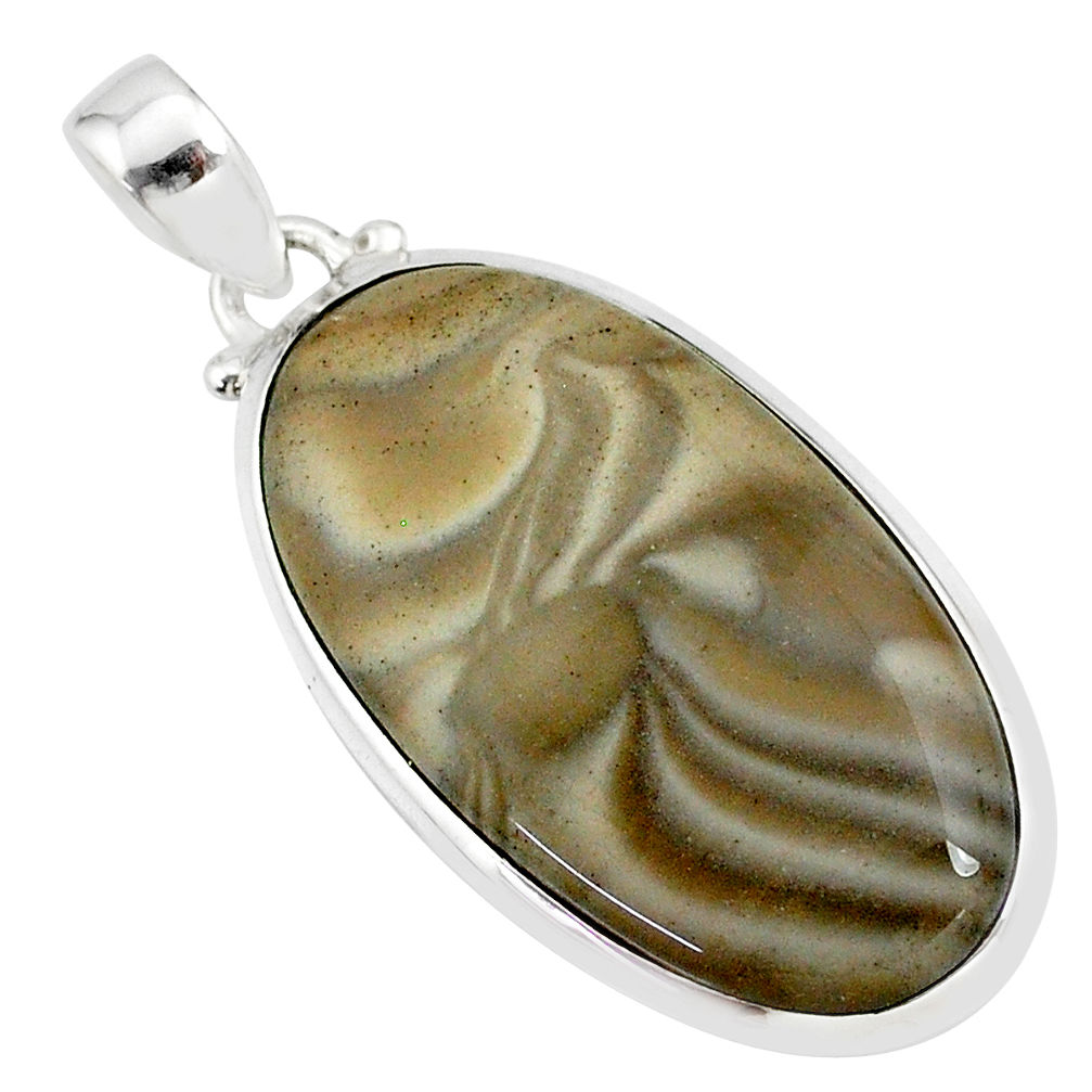 925 sterling silver 18.98cts natural striped flint ohio oval pendant r81069