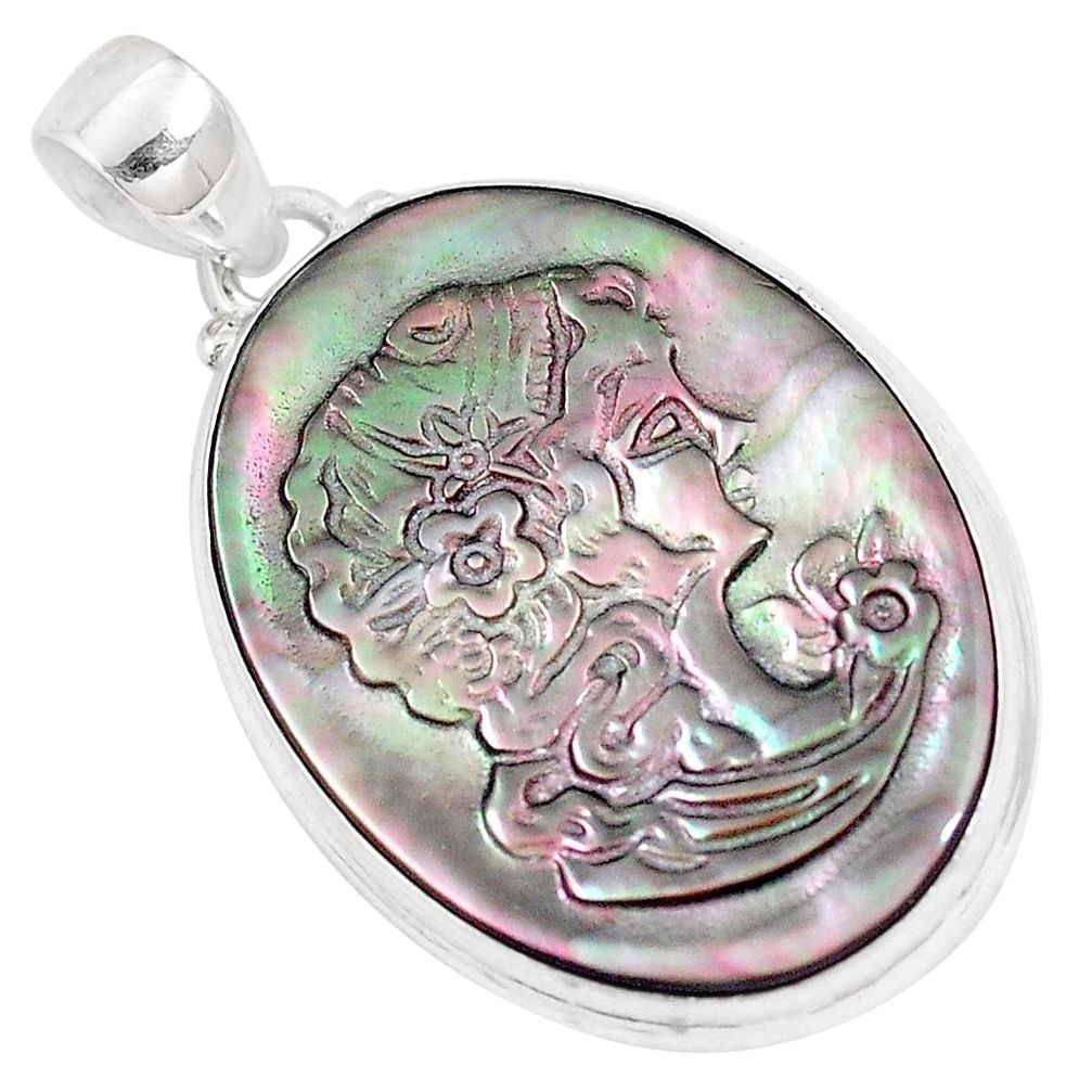 925 sterling silver 19.23cts natural titanium cameo on shell oval pendant p9283