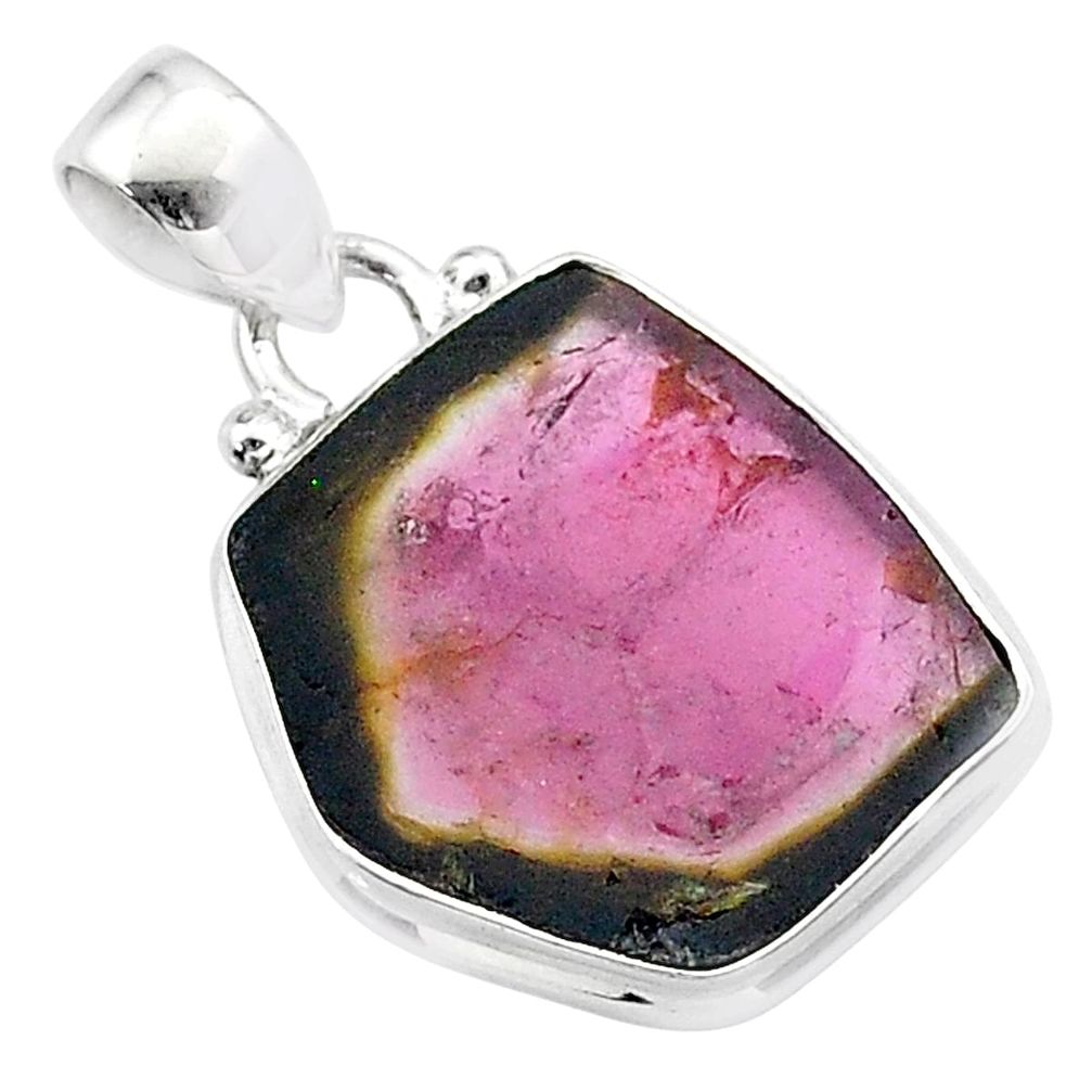 925 sterling silver 10.08cts natural watermelon tourmaline slice pendant t46367