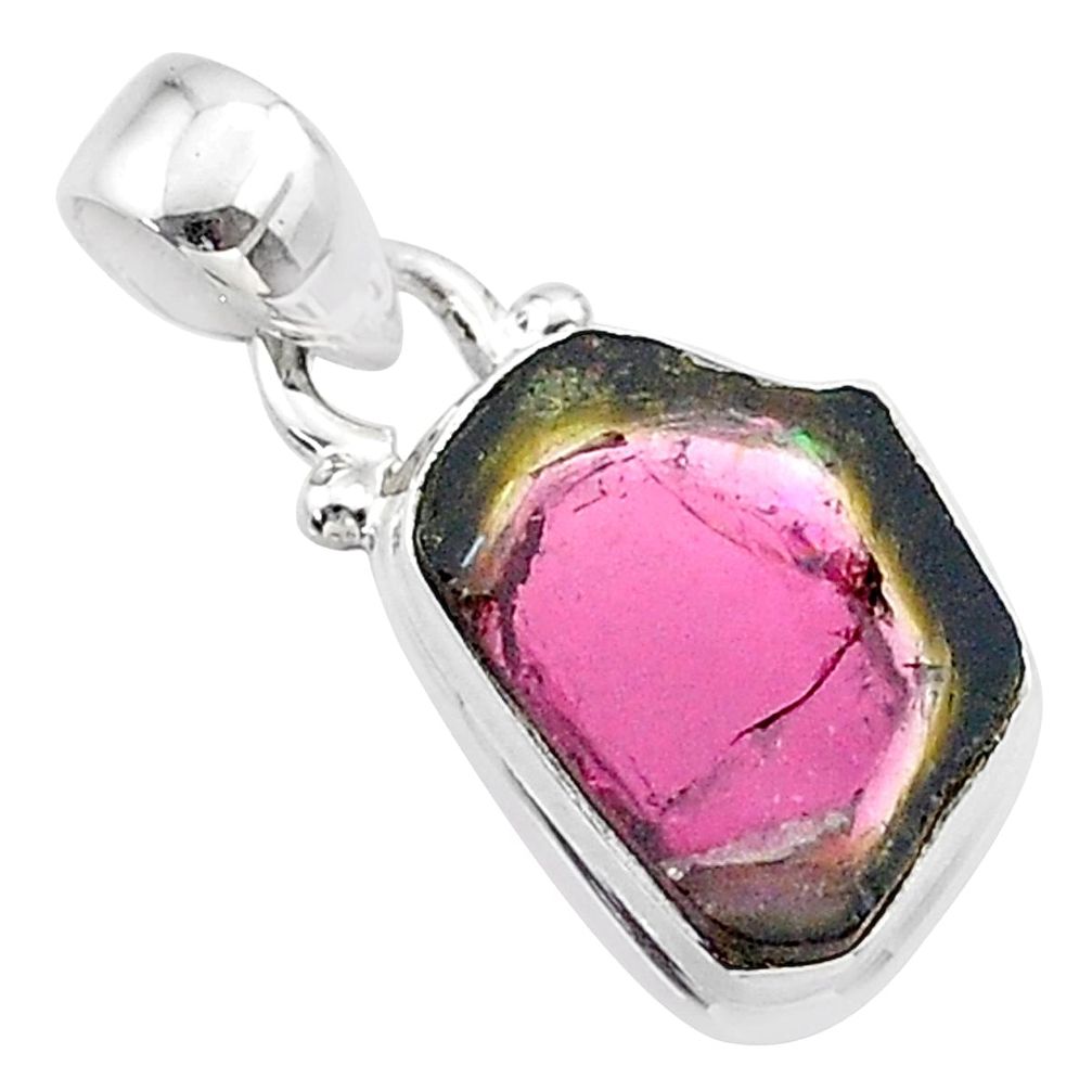 925 sterling silver 6.97cts natural watermelon tourmaline slice pendant t46370