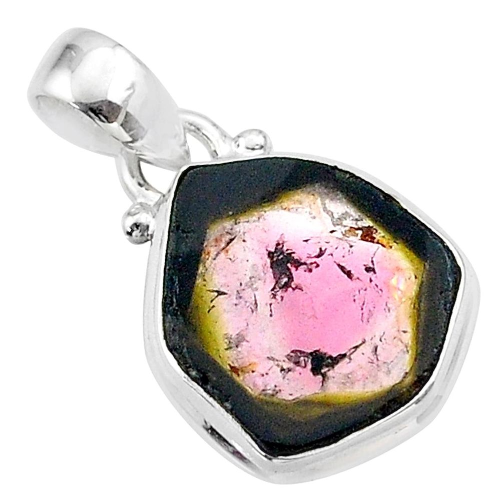 925 sterling silver 8.44cts natural watermelon tourmaline slice pendant t46373
