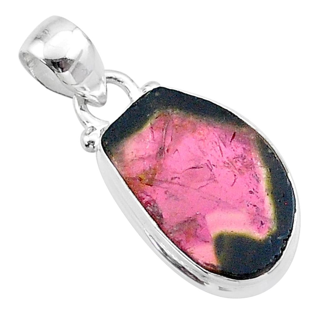 925 sterling silver 8.00cts natural watermelon tourmaline slice pendant t46375