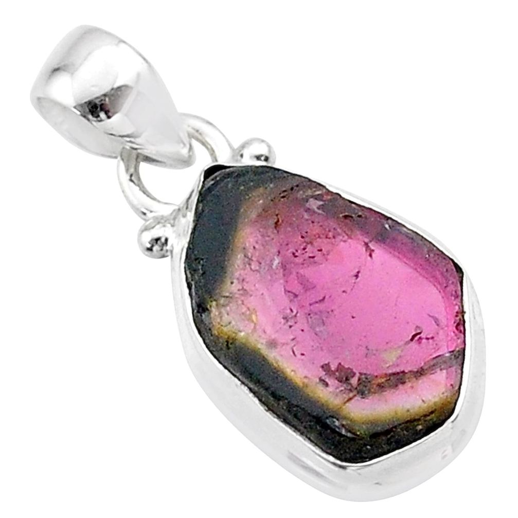 925 sterling silver 8.49cts natural watermelon tourmaline slice pendant t46378