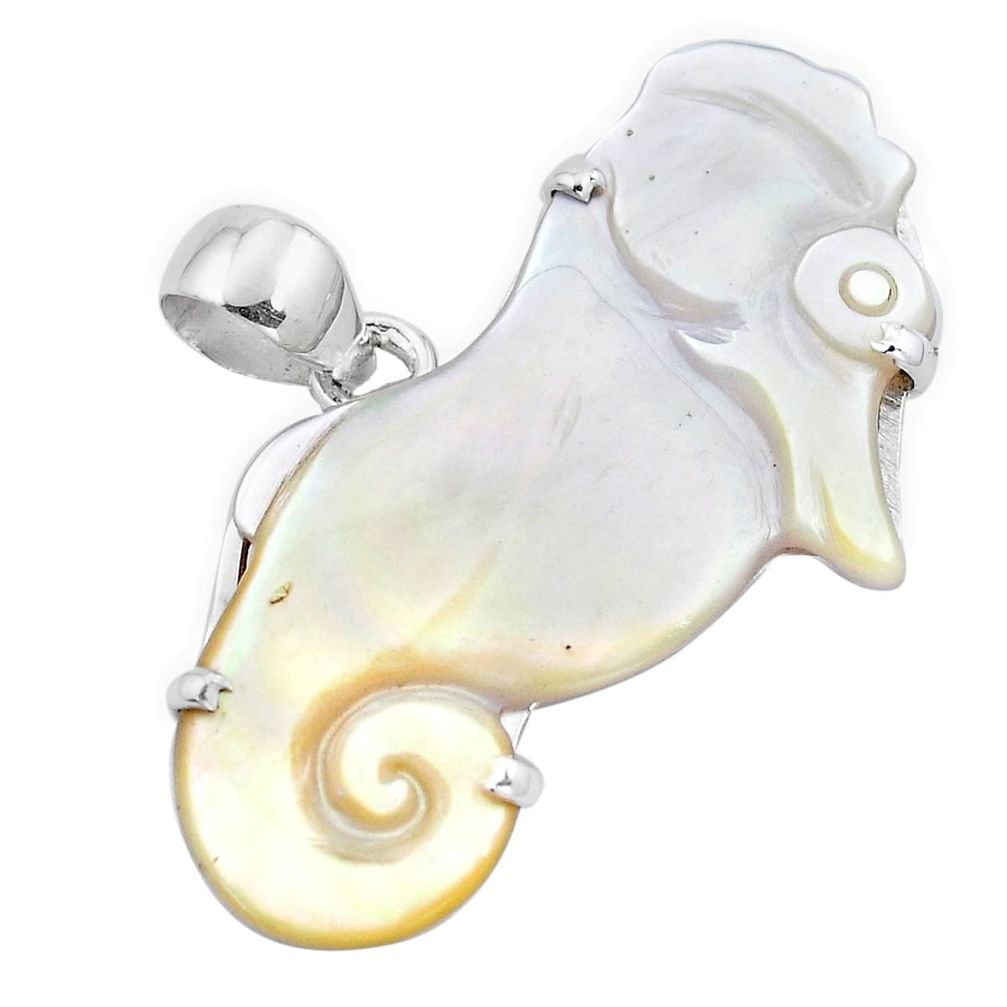 925 sterling silver 16.10cts natural white blister pearl seahorse pendant p13784