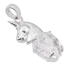 925 sterling silver 9.63cts natural white herkimer diamond horse pendant n34611