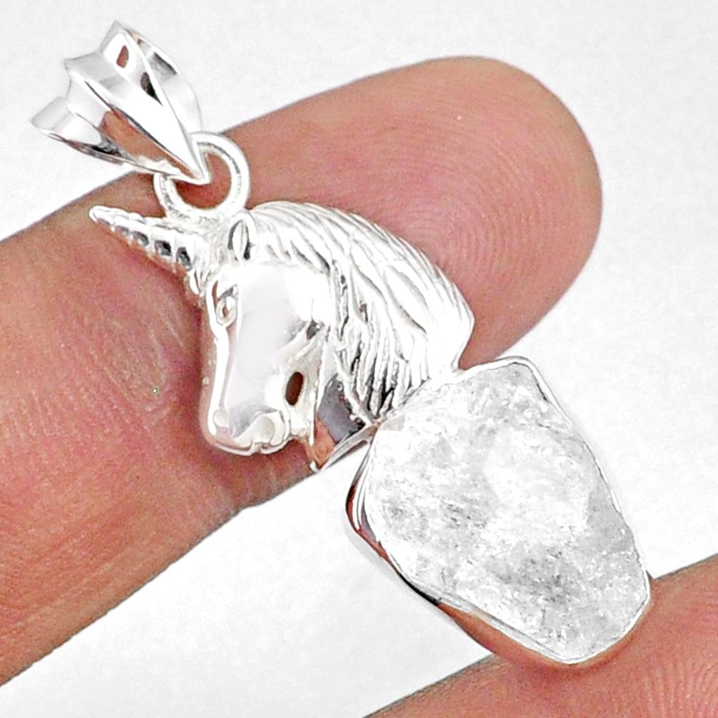 925 sterling silver 9.39cts natural white herkimer diamond horse pendant r69696