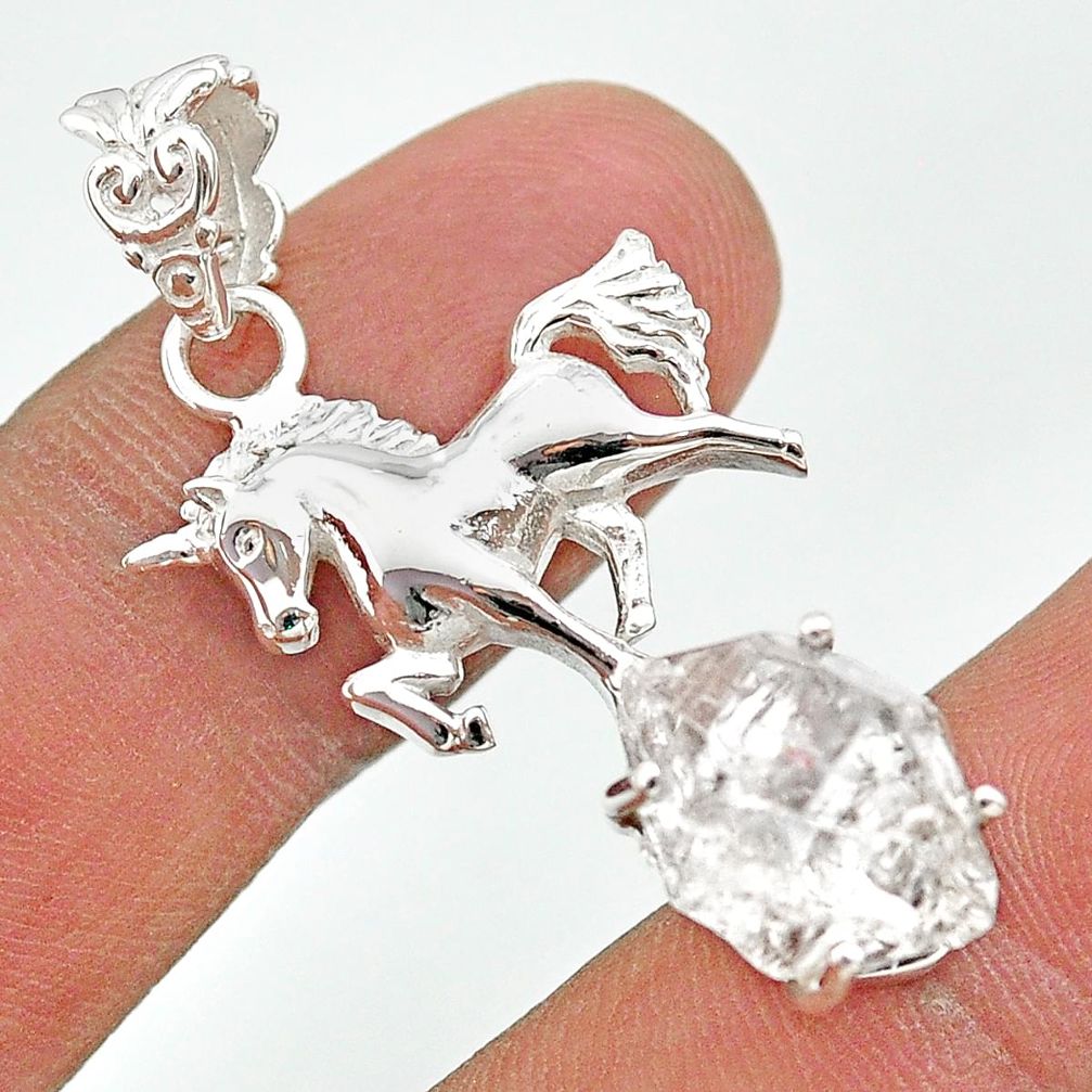 925 sterling silver 8.44cts natural white herkimer diamond horse pendant t29664