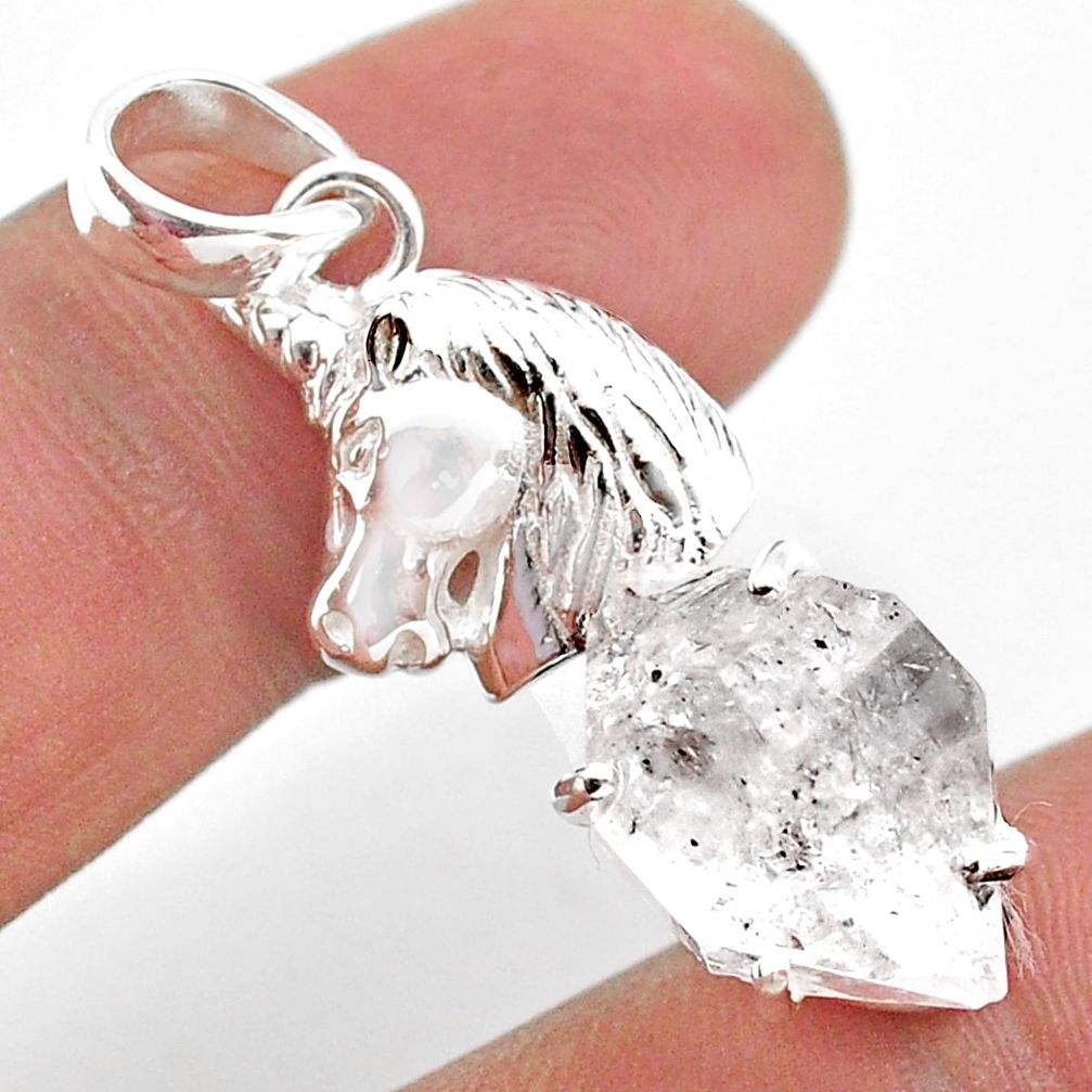 925 sterling silver 7.40cts natural white herkimer diamond horse pendant t49043