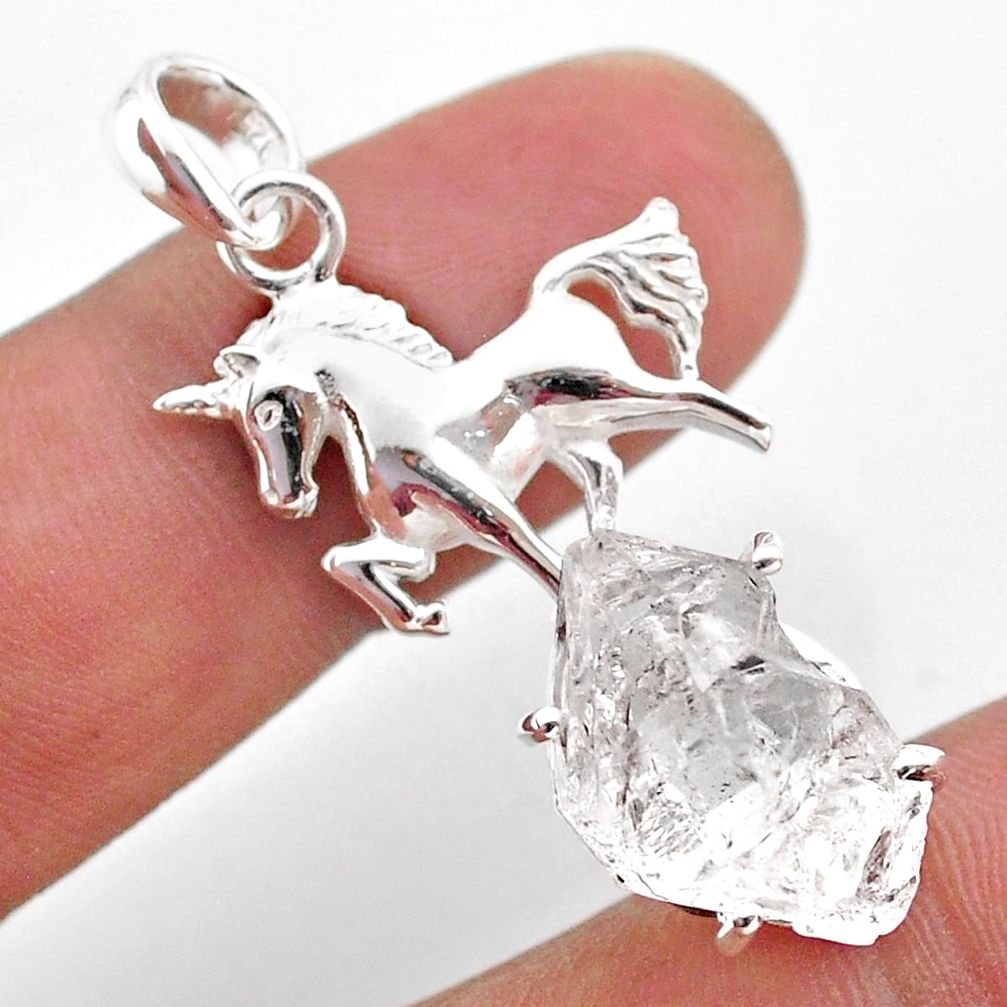 925 sterling silver 9.07cts natural white herkimer diamond horse pendant t49056