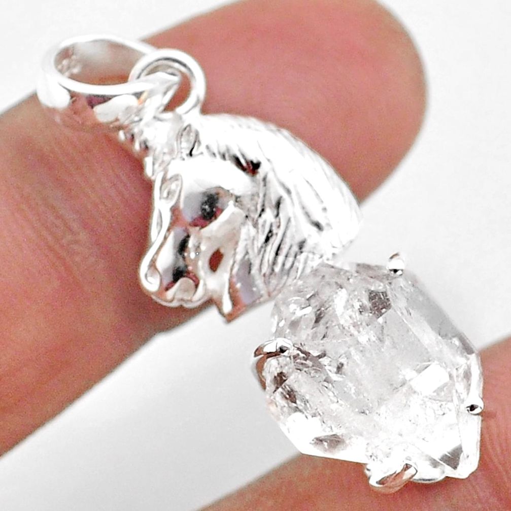 925 sterling silver 7.83cts natural white herkimer diamond horse pendant t49072