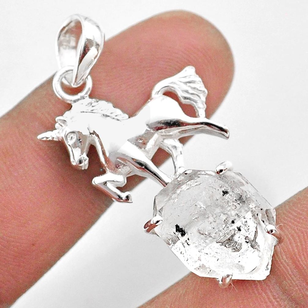 925 sterling silver 7.83cts natural white herkimer diamond horse pendant t49077