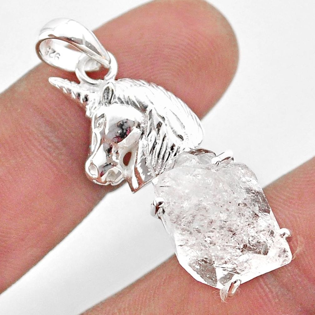 925 sterling silver 10.04cts natural white herkimer diamond horse pendant t49080