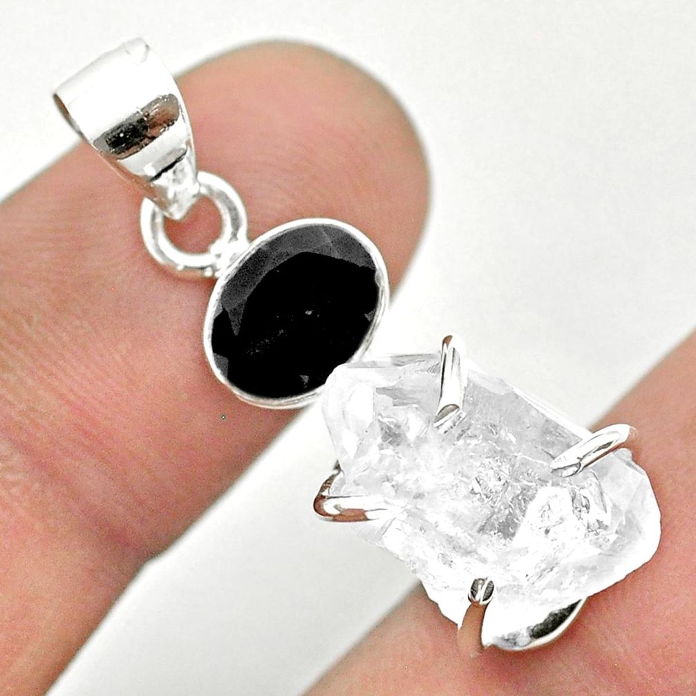 925 sterling silver 11.16cts natural white herkimer diamond onyx pendant t50116