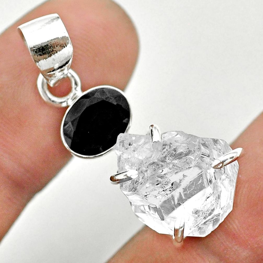 925 sterling silver 10.73cts natural white herkimer diamond onyx pendant t50147