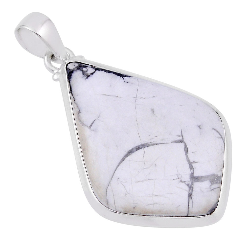 925 sterling silver 26.96cts natural white howlite fancy pendant jewelry n31298