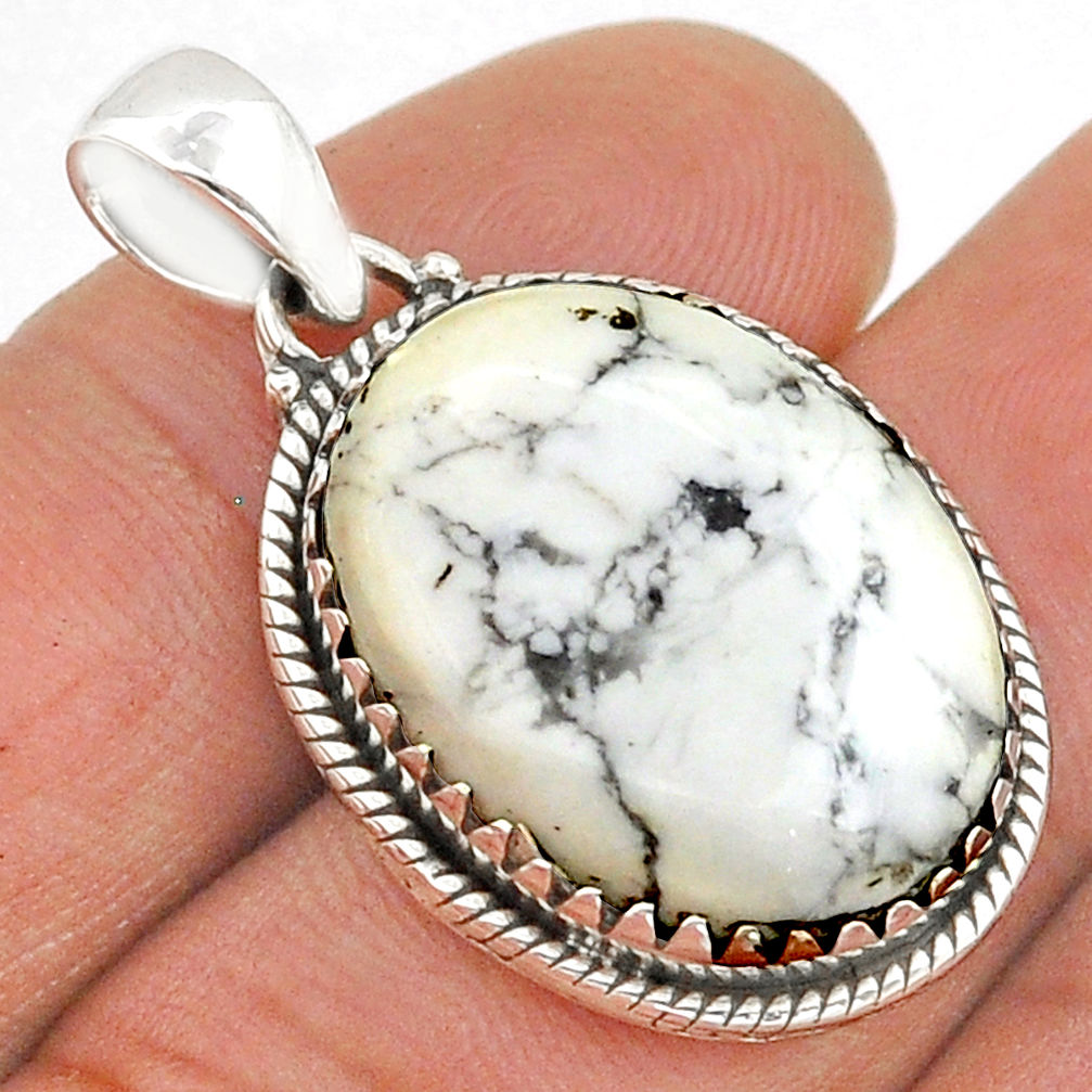 925 sterling silver 17.98cts natural white howlite oval pendant jewelry u87363