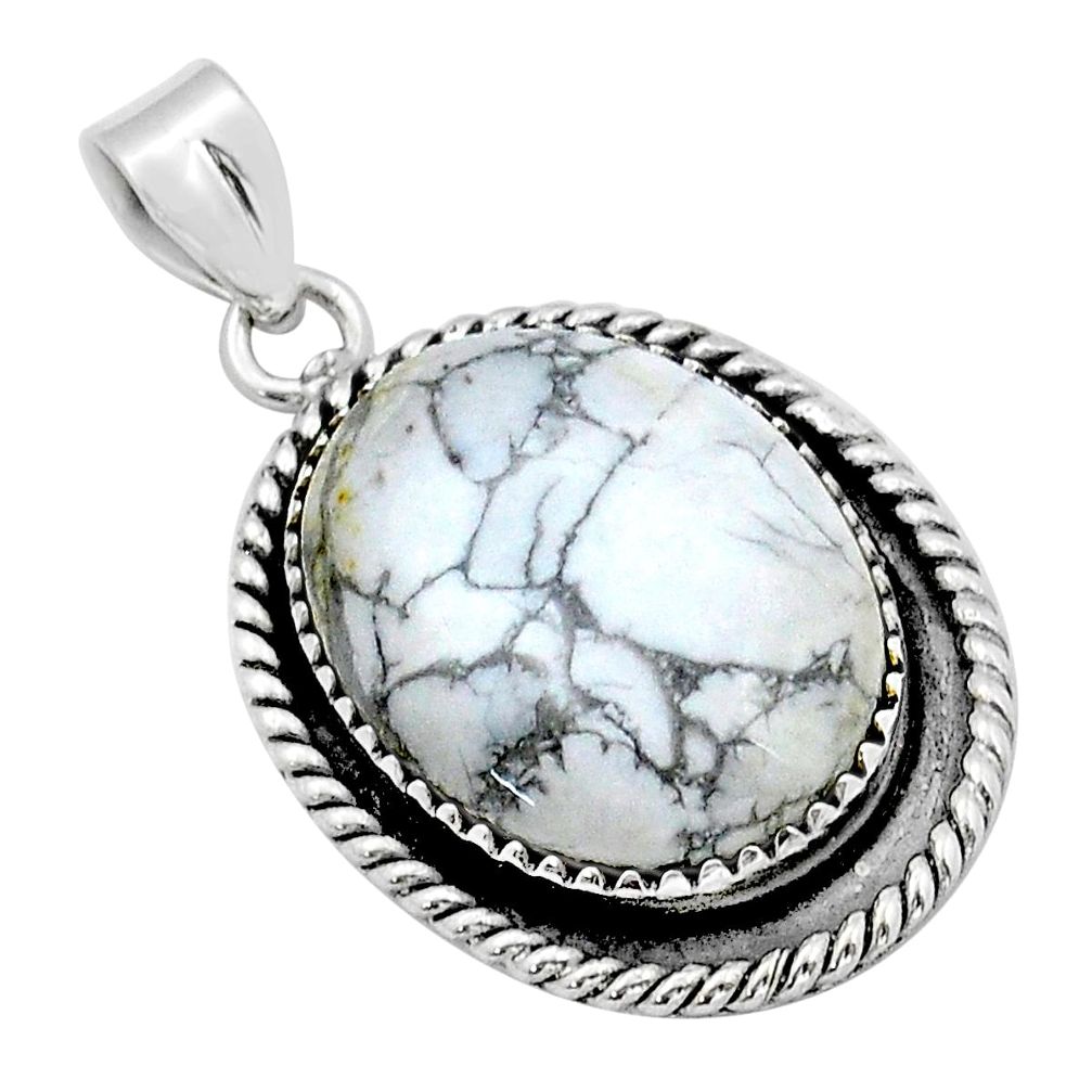 925 sterling silver 20.45cts natural white howlite oval pendant jewelry u89917
