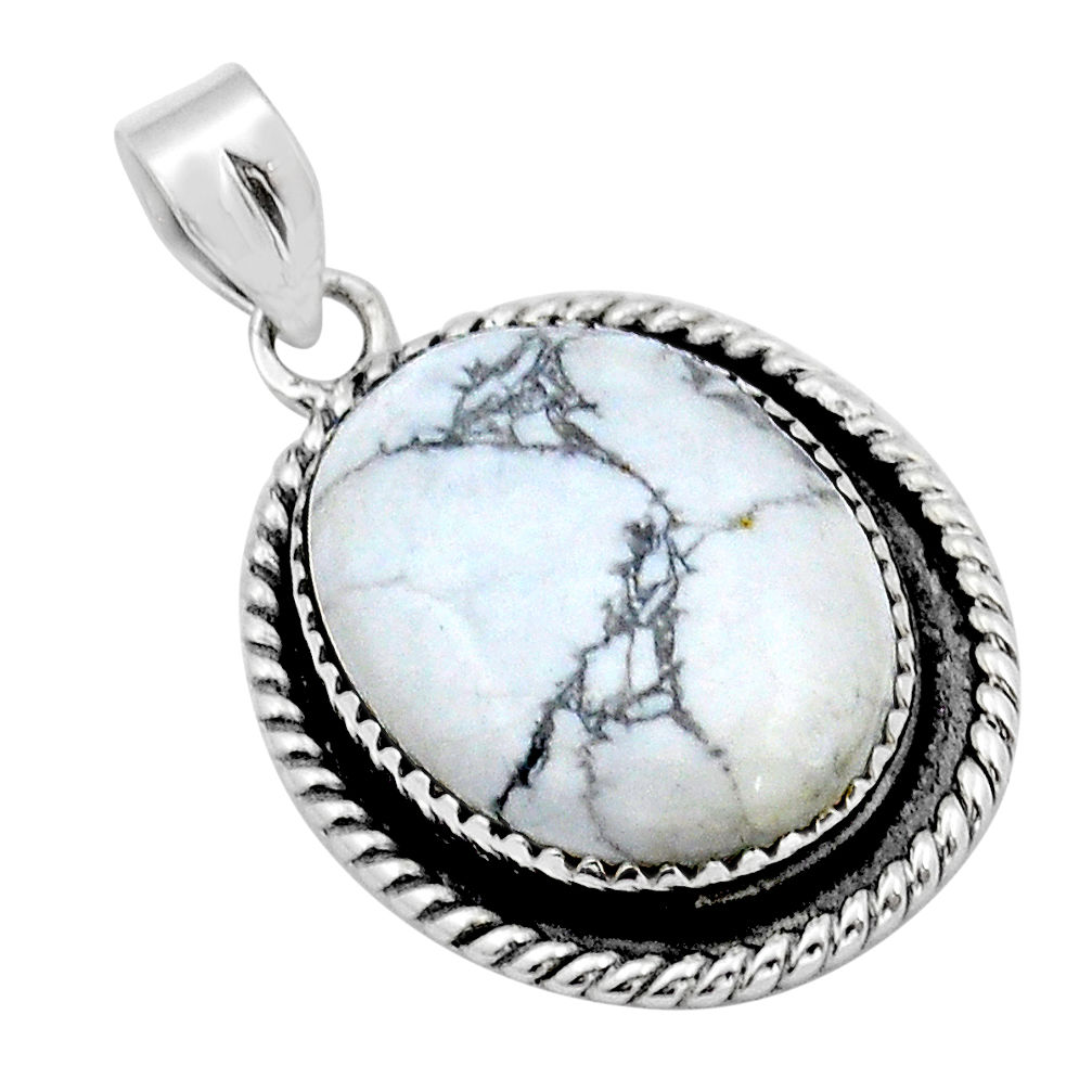925 sterling silver 19.46cts natural white howlite oval pendant jewelry u89920
