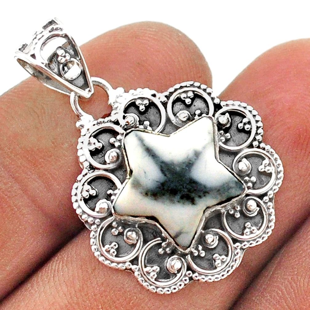 925 sterling silver 6.51cts natural white howlite star fish pendant t63544