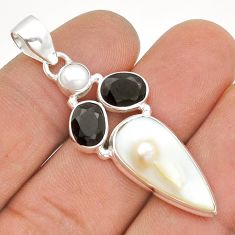 925 sterling silver 14.40cts natural white mother of pearl onyx pendant u86633