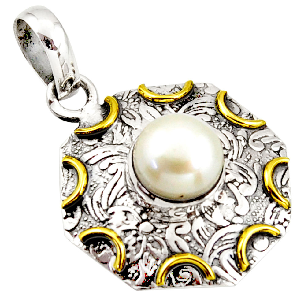 925 sterling silver 4.50cts natural white pearl 14k gold pendant jewelry r37113