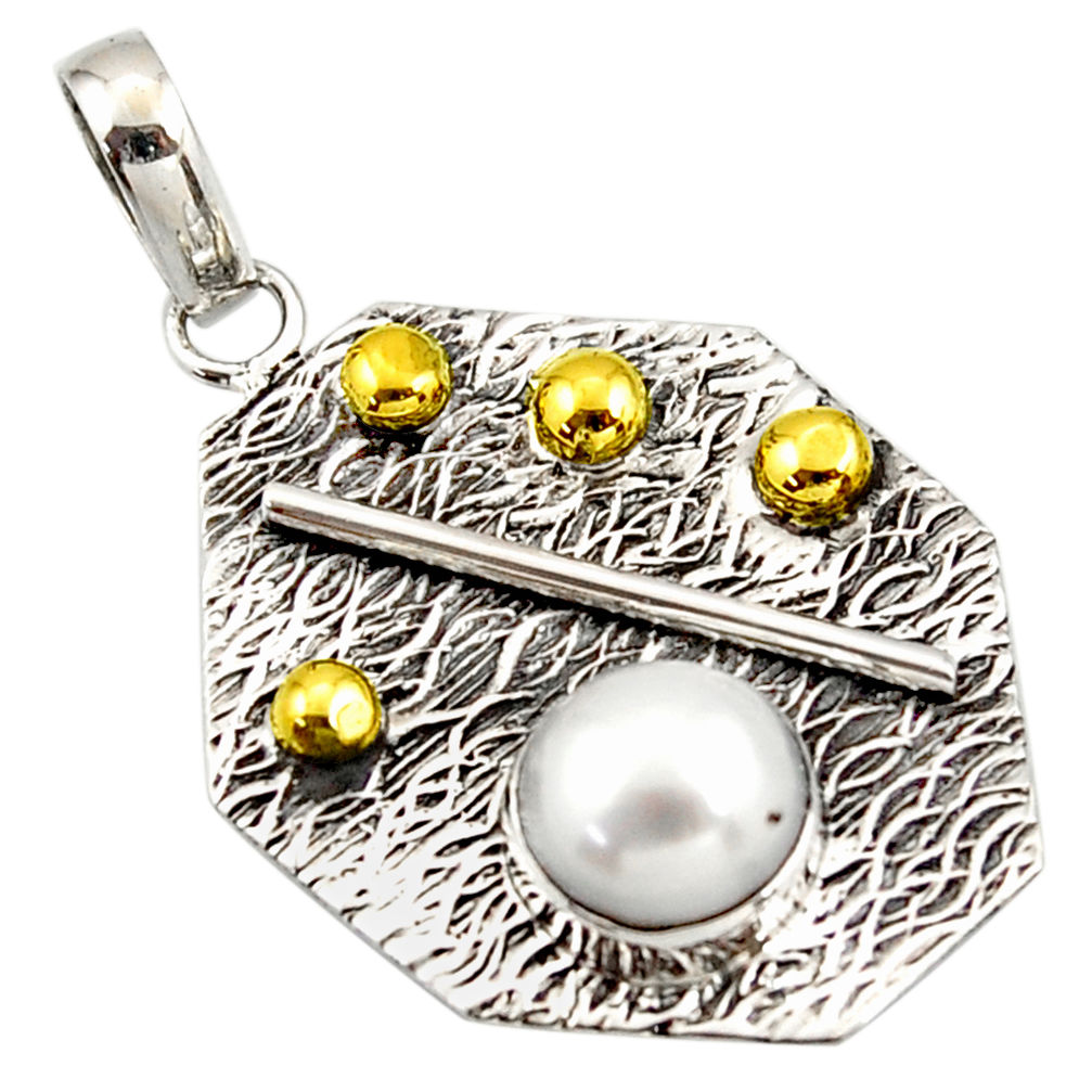 925 sterling silver 3.31cts natural white pearl 14k gold pendant jewelry r37176