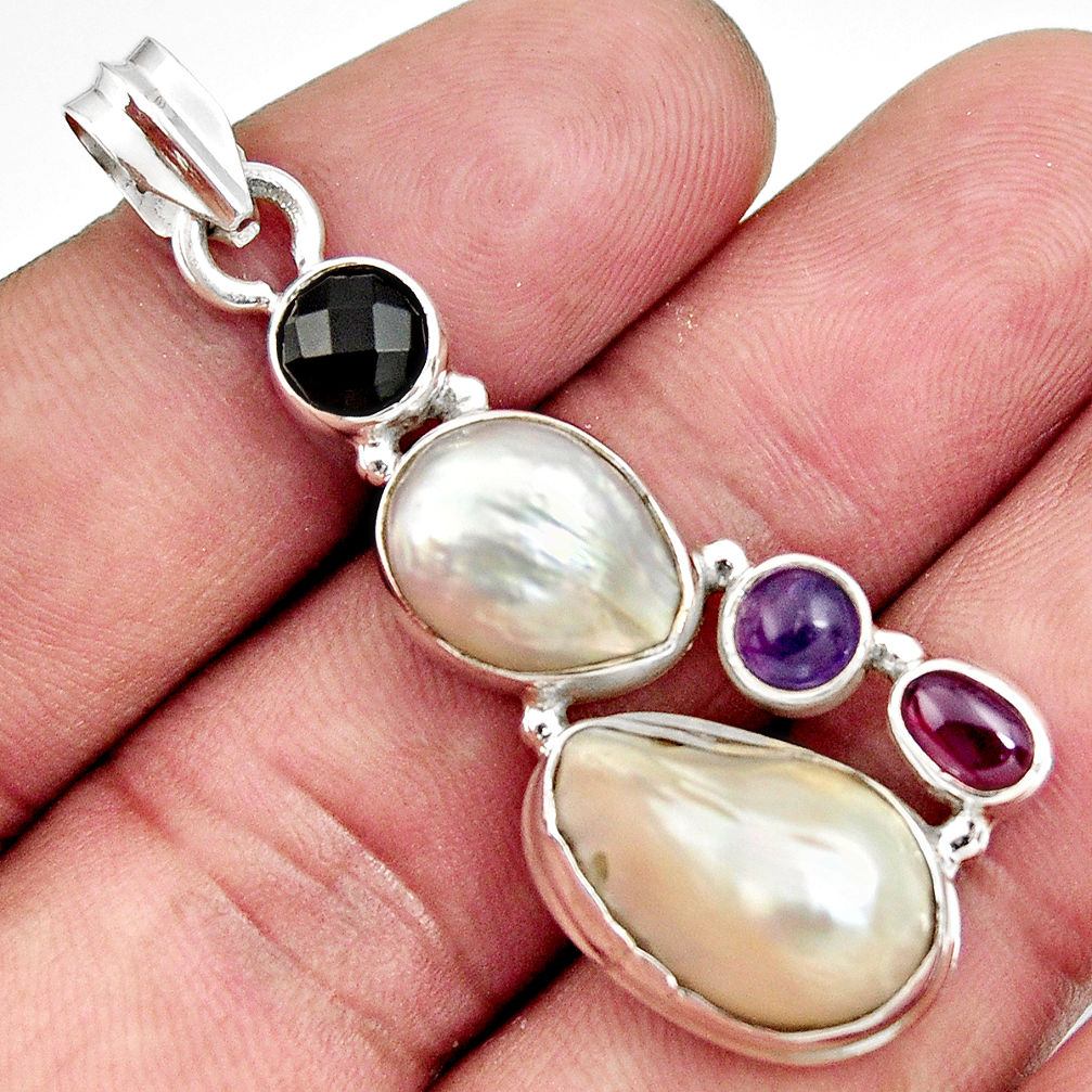 ver 16.46cts natural white pearl amethyst garnet pendant d43980