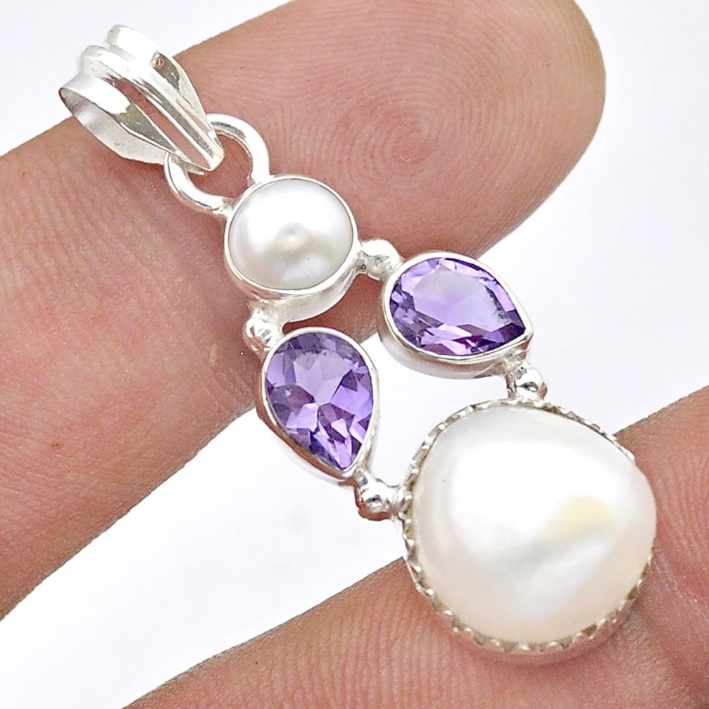 925 sterling silver 8.57cts natural white pearl amethyst pendant jewelry u47400