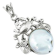 Clearance Sale- 925 sterling silver 12.36cts natural white pearl crab pendant jewelry p59775