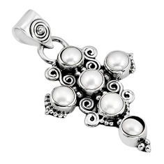 925 sterling silver 4.52cts natural white pearl cross pendant jewelry y73674
