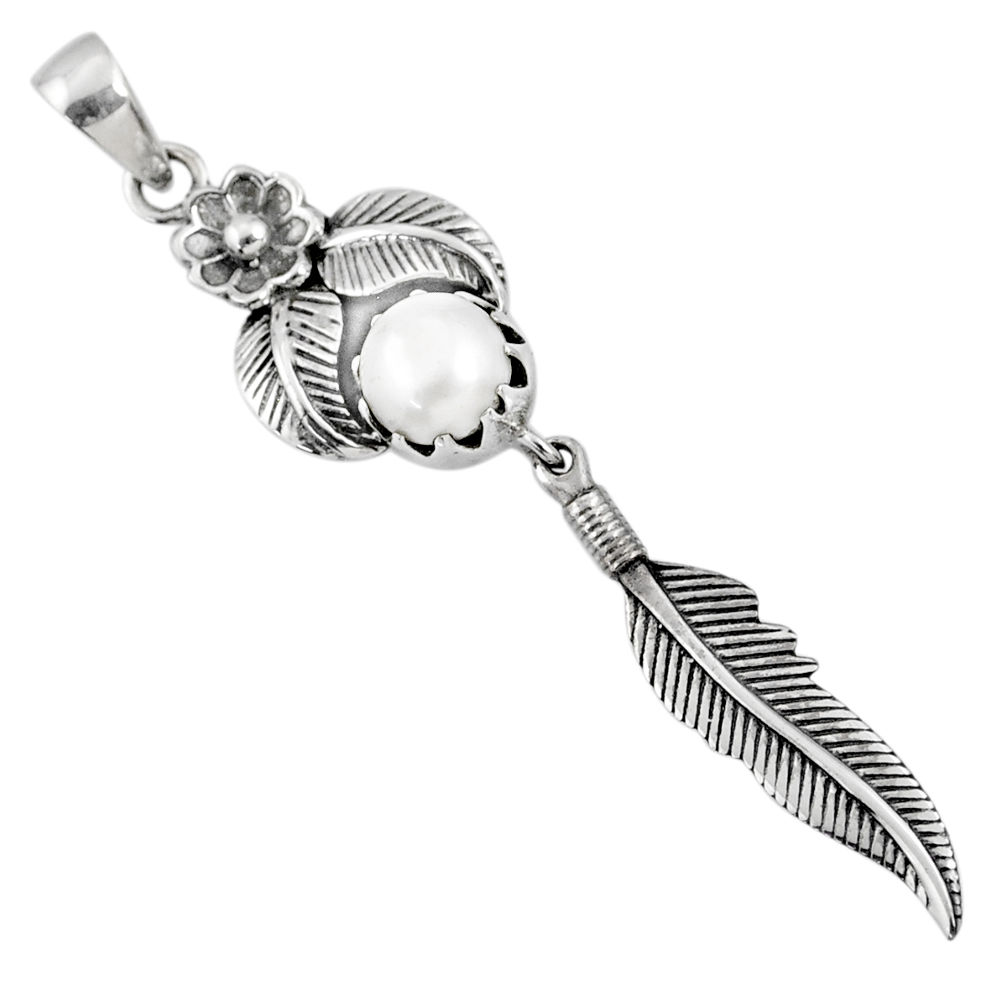 925 sterling silver 3.29cts natural white pearl dreamcatcher pendant r67673