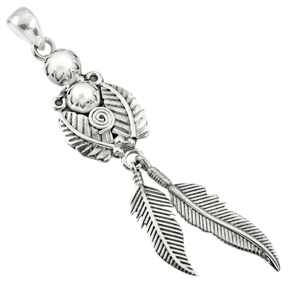 925 sterling silver 3.24cts natural white pearl dreamcatcher pendant r67713