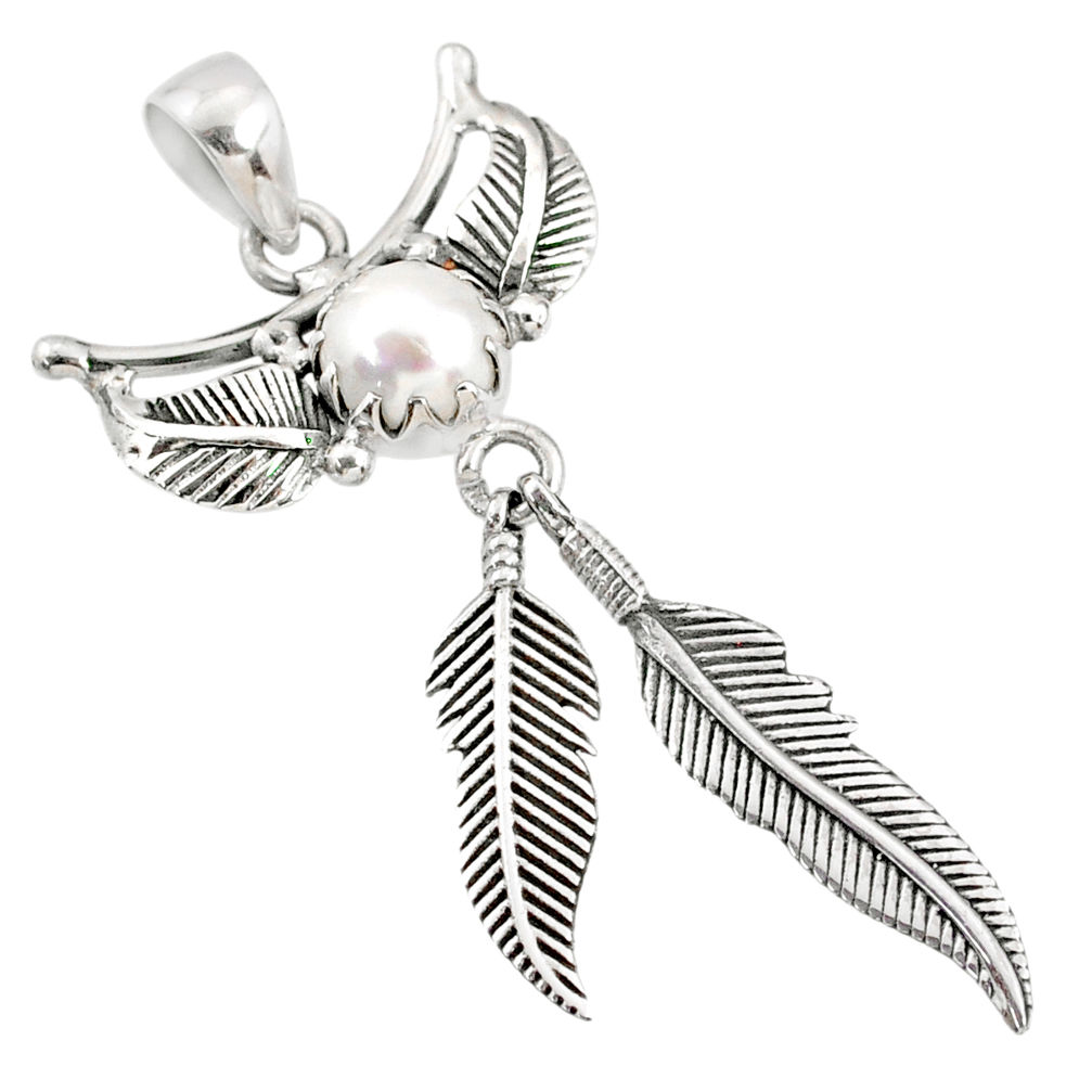 925 sterling silver 3.13cts natural white pearl dreamcatcher pendant r67796